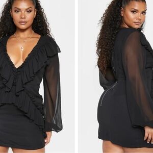 Elegant Black Ruffled Women's Dress